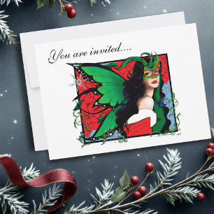 Vibrant Green Fantasy Masquerade Fairy Christmas Invitation
