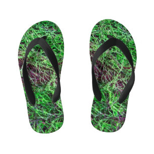 Vibrant Green Forest Moss Fine Twigs Texture Photo Kid's Jandals
