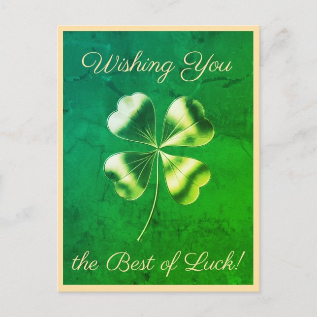 Vibrant Green Four-leaf Clover Good Luck Postcard (Front)
