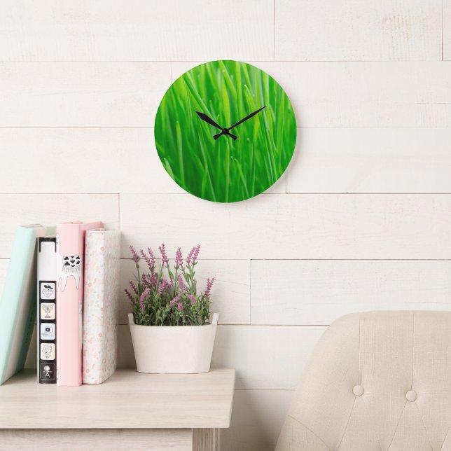 Vibrant Green Fresh Wheatgrass  Large Clock (Reading Room)