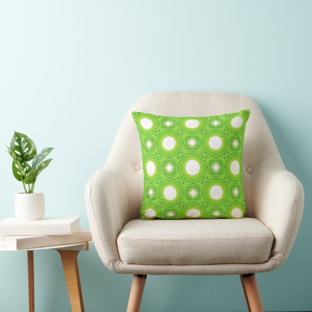 Vibrant Green Geometric Star & Circle Pattern Thro Cushion (Chair)