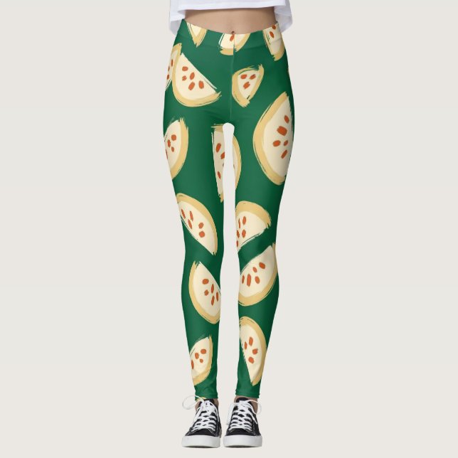 vibrant green guava fruit pattern leggings (Front)