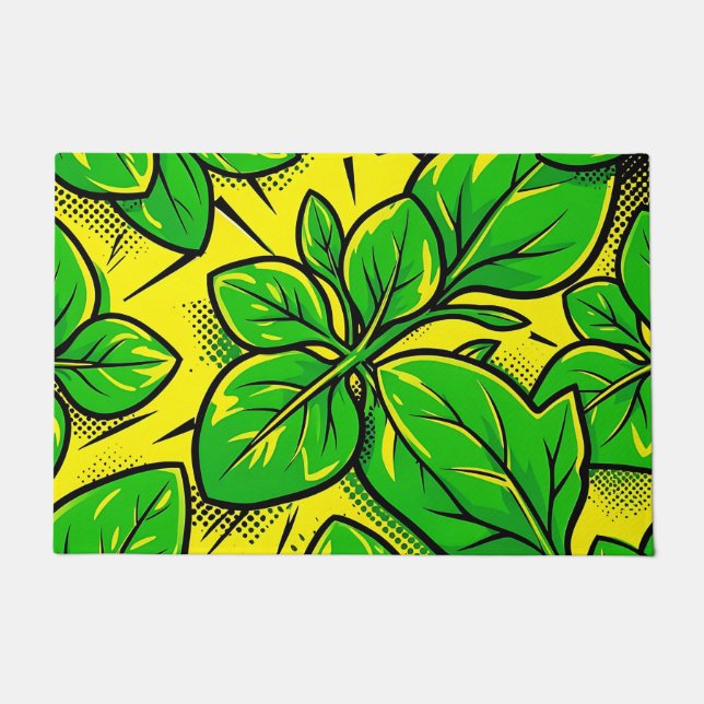 Vibrant Green Leaves Pop Art Pattern Doormat (Front)