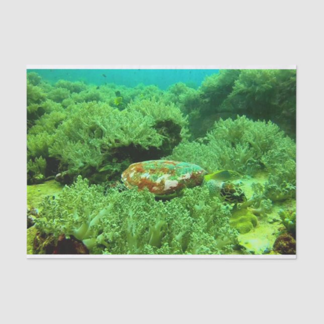 Vibrant Green Ocean Coral and Sea Turtle Tissue Paper (Front)