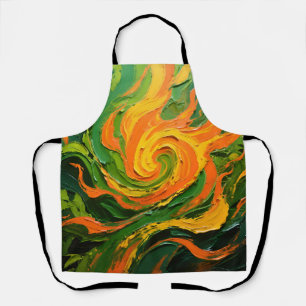 Vibrant Green Orange Swirl Apron