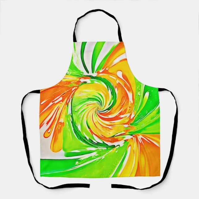 Vibrant Green-Orange Swirl Art Apron (Front)