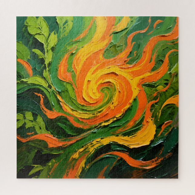 Vibrant Green Orange Swirl Jigsaw Puzzle (Vertical)