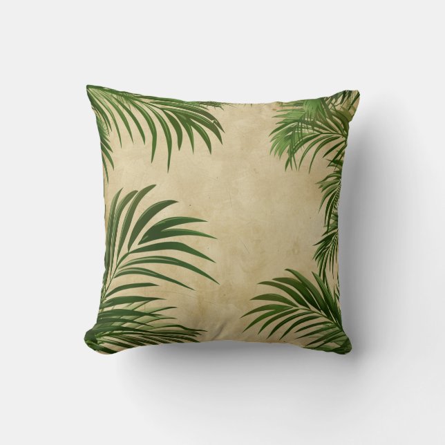 Vibrant Green Palm Leaf Pattern Cushion (Front)