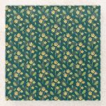 Vibrant Green Pattern with Yellow Flowers & Leaves Glass Coaster<br><div class="desc">Seamless green pattern with yellow flowers and leaves,  evoking a fresh and vibrant nature theme. The design feels symmetrical and lively.</div>