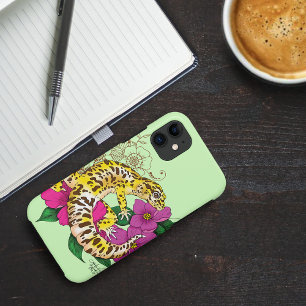 Vibrant Green Playful Leopard Gecko Floral