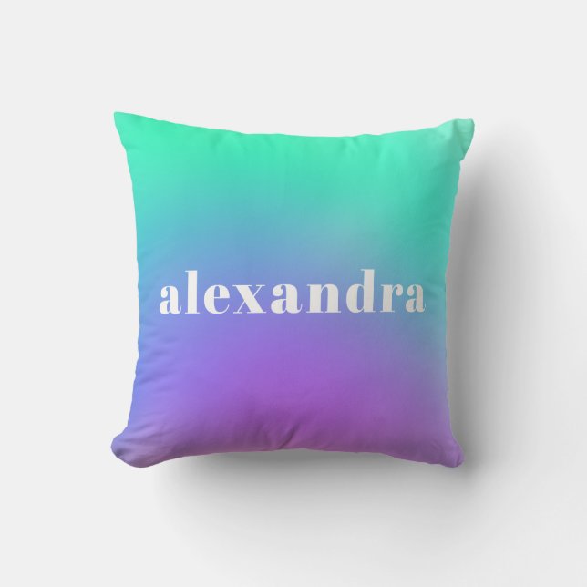 Vibrant Green Purple Gradient Personalised Name Cushion (Front)