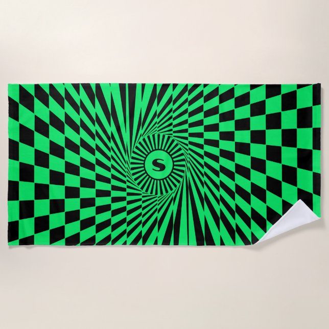 Vibrant Green Rays Custom Sun Graphic Beach Towel (Front)