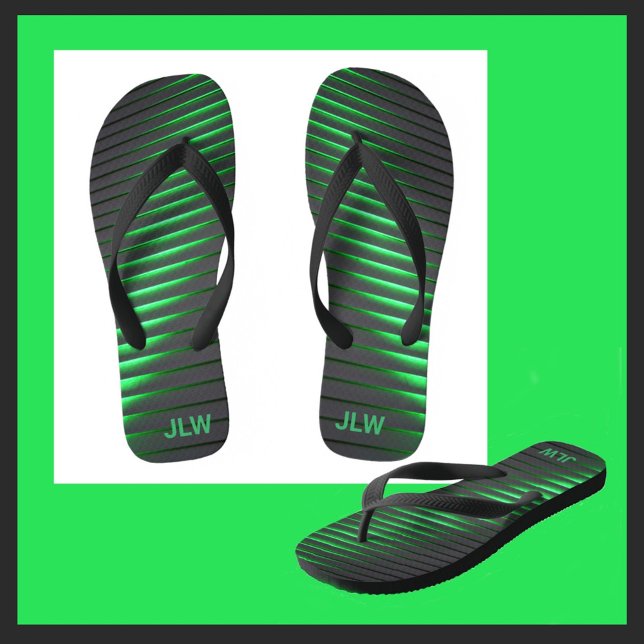 Vibrant Green Stripes and Black Jandals (Creator Uploaded)