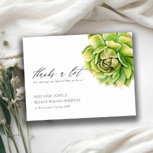 VIBRANT GREEN WATERCOLOR SUCCULENT THANK YOU POSTCARD