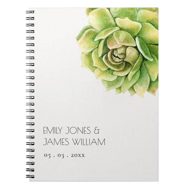 VIBRANT GREEN WATERCOLOR SUCCULENT WEDDING SPIRAL NOTEBOOK (Front)