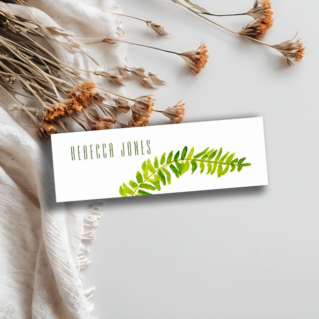 VIBRANT GREEN WATERCOLOUR FERN FOLIAGE ADDRESS MINI BUSINESS CARD (Creator Uploaded)