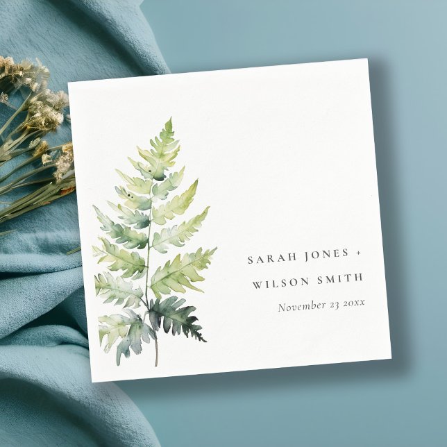 VIBRANT GREEN WATERCOLOUR FERN FOLIAGE MONOGRAM NAPKIN (Creator Uploaded)
