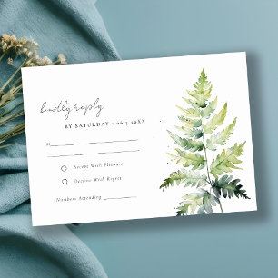 VIBRANT GREEN WATERCOLOUR FERN FOLIAGE RSVP CARD