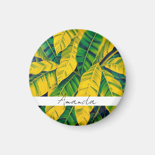 Vibrant Green & Yellow Banana Leaf Pattern Magnet