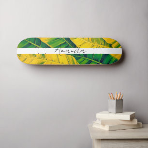 Vibrant Green & Yellow Banana Leaf Pattern Skateboard