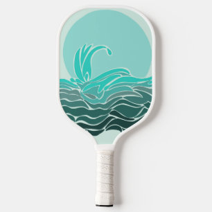 Vibrant greens of ocean waves & sunset  pickleball paddle