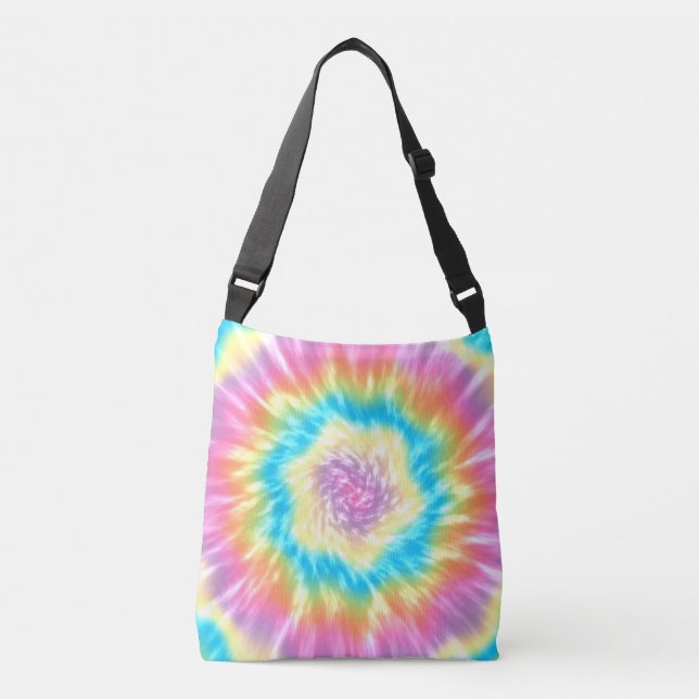 Vibrant Groovy Tie-Dye Spiral in Pastel Colours Crossbody Bag (Front)