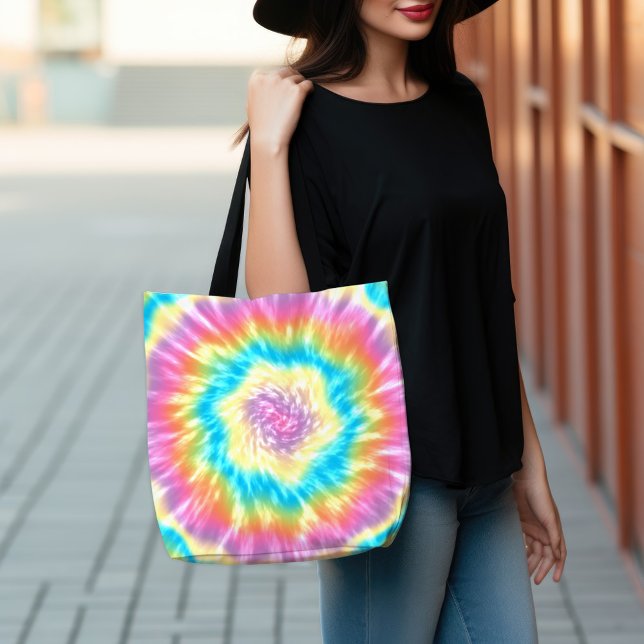 Vibrant Groovy Tie-Dye Spiral in Pastel Colours Tote Bag (Groovy Tie Dye Tote Bag
)