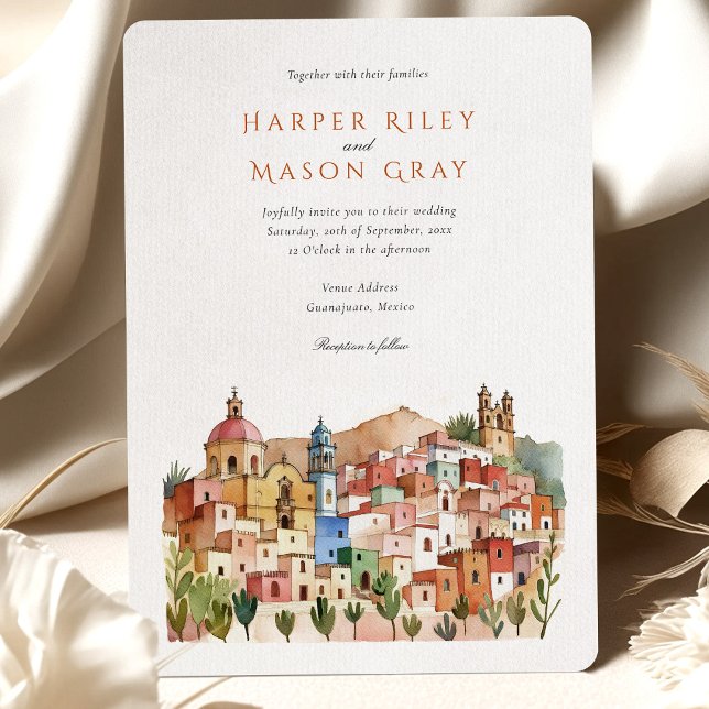 Vibrant Guanajuato Mexico Watercolor Wedding Invitation (Creator Uploaded)