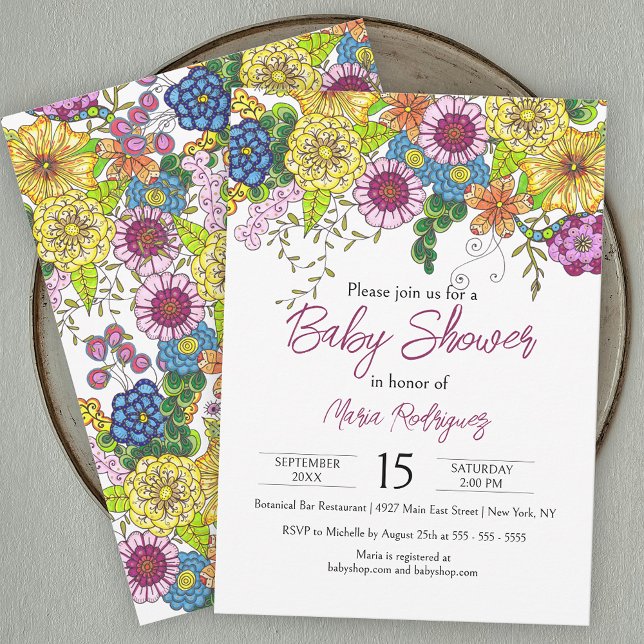 Vibrant Hand-Drawn Floral Garden Baby Shower  Invitation (Creator Uploaded)