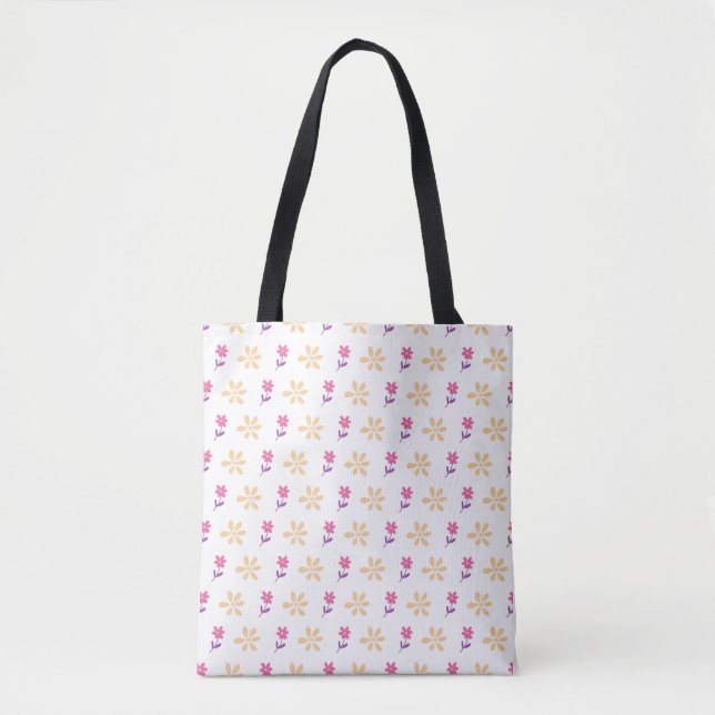 Vibrant Hand-Drawn Flower Pattern Tote Bag (Front)