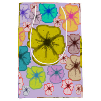 Vibrant Hand Drawn Pastel Flowers Medium Gift Bag