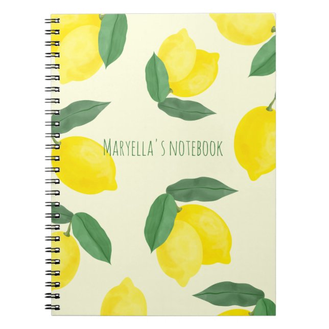 Vibrant Hand-drawn Yellow Lemons Watercolor Notebook (Front)