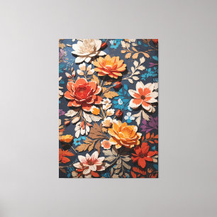 vibrant hand painted flower pattern in rustic canvas print