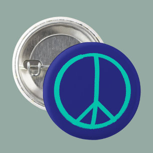 Vibrant Handpainted blue Peace Sign Button