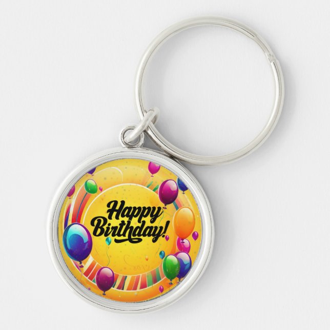 Vibrant Happy Birthday Key Ring (Front)