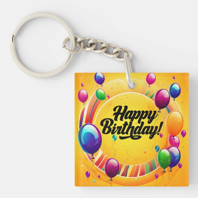 Vibrant Happy Birthday Key Ring (Front)