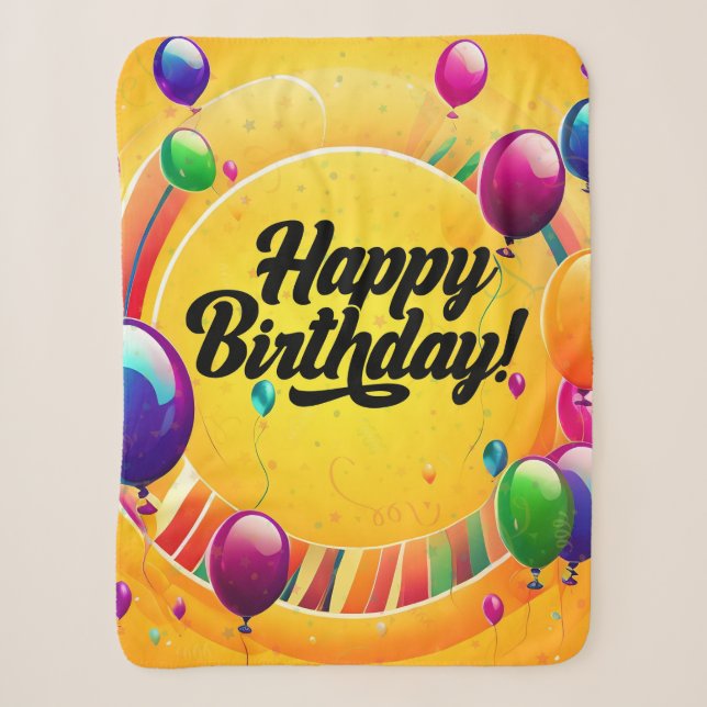 Vibrant Happy Birthday Sherpa Blanket (Front)