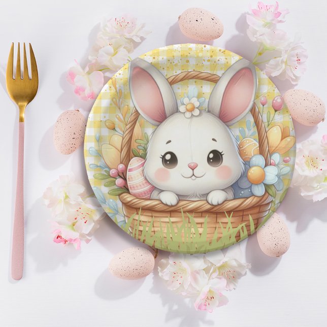 Vibrant Happy Easter in a Yellow background Paper Plate (Vibrant Happy Easter in a Yellow background Paper Plate)