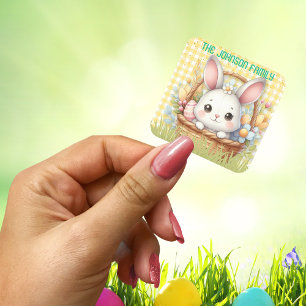 Vibrant Happy Easter with a Yellow bunny Square Sticker