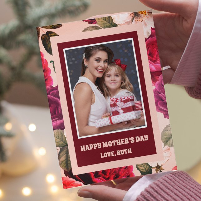 Vibrant | Happy Mother's Day Pink Roses Photo Card (Creator Uploaded)