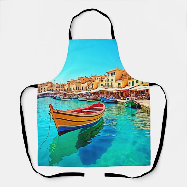 Vibrant Harbour: Mediterranean Bliss Apron (Front)