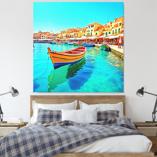 Vibrant Harbour: Mediterranean Bliss Canvas Print