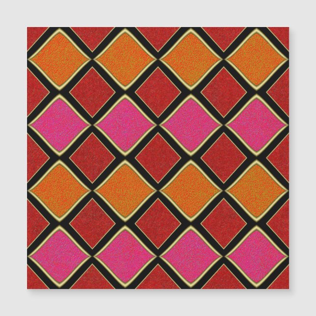 Vibrant Harlequin Diamond Pattern in Red, Orange,  (Front)