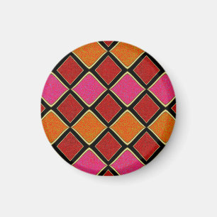 Vibrant Harlequin Diamond Pattern in Red, Orange, Magnet