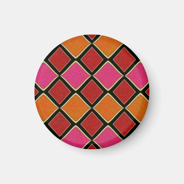 Vibrant Harlequin Diamond Pattern in Red, Orange,  Magnet (Front)