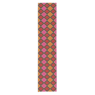 Vibrant Harlequin Diamond Pattern in Red, Orange, Short Table Runner