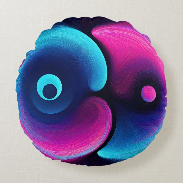 Vibrant Harmony Modern Interpretation of Yin Yan Round Cushion (Front)