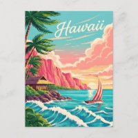 Vibrant Hawaiian coastal scene with palm trees
