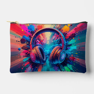 Vibrant Headphones Against Splash of Colourful Pai Accessory Pouch
