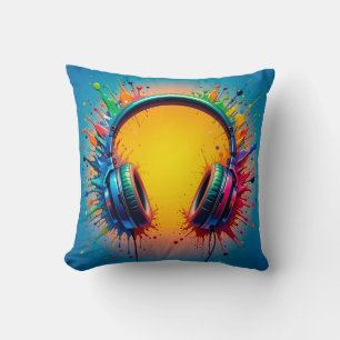 Vibrant Headphones Against Splash of Colourful Pai Cushion